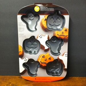 Wilton Mini Cake Baking Pan Halloween Ghost Pumpkin 6 Cavity Unopened Never Used